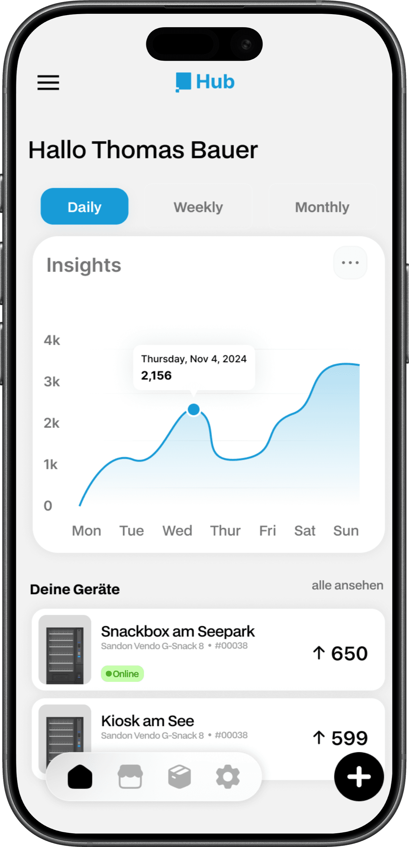 VENDi Hub App mit Umsatz-Dashboard